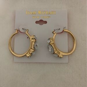 Isaac Mizrahi Gold Hoop Earrings with Clear Stones